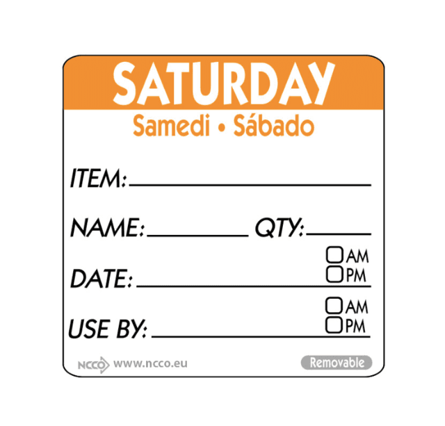 A small picture of Sat Square Food Labels 50mm Saturday Food Labels