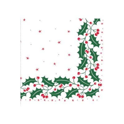 A small picture of Christmas Napkin 40cm Holly on White