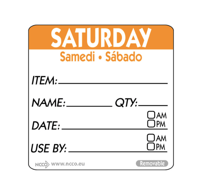 A picture of Sat Square Food Labels 50mm Saturday Food Labels
