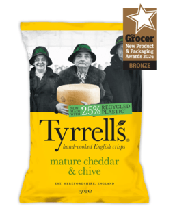 A picture of Tyrrell's Cheddar & Chive Mature Cheddar & Chive Crisps