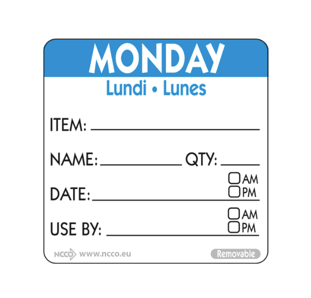 A picture of Monday Square Food Labels 50mm