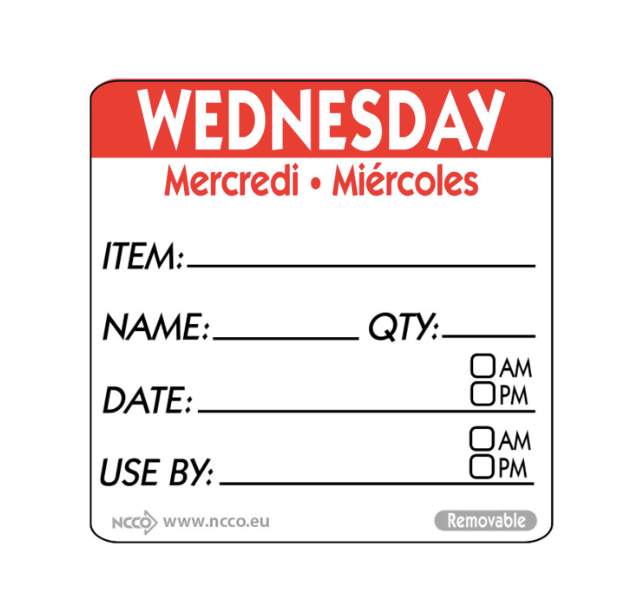 A picture of Weds Square Food Labels 50mm Wednesday Food Labels