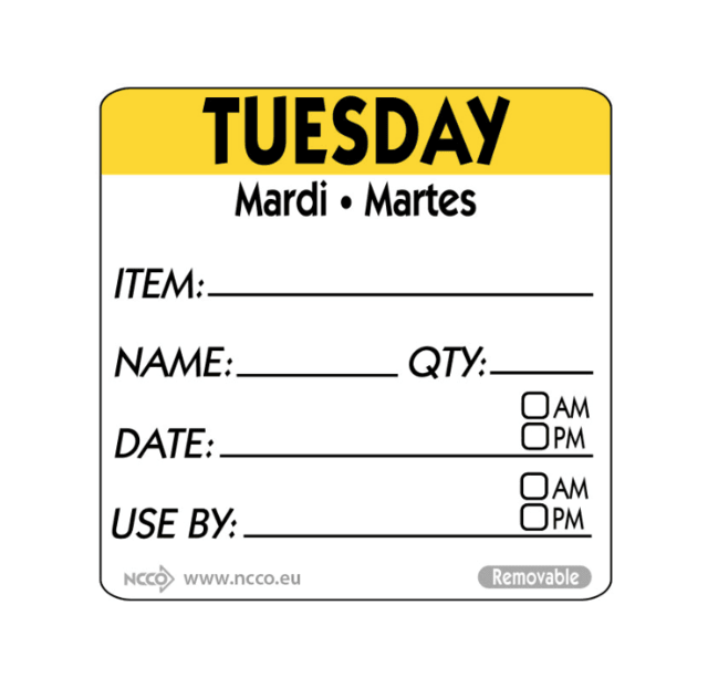 A picture of Tuesday Square Food Label 50mm